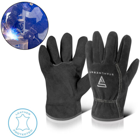 STAHLWERK Gants de soudeur résistants à la chaleur en cuir croûte de haute qualité