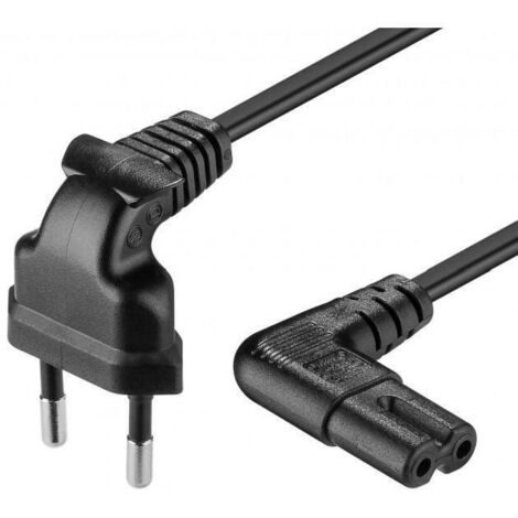 Câble Euro 2x0,75mm² noir 3m – Connecteur double rainure 90° – Pour appareils 230V jusqu'à 2,5A – Goobay (1/5)