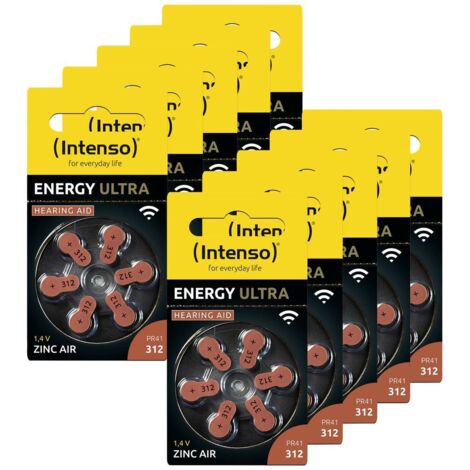 Pile bouton PR41-312 1.45 V 60 pcs – 148 mAh zinc-air – 7504436MP – Remplacement facile pour appareils auditifs – Intenso - Y711003