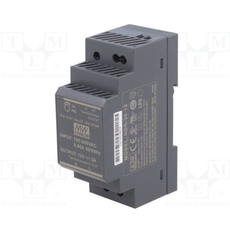 Mean Well – Alimentation à découpage 12V 2A 24W – HDR3012 – Ultra-mince pour rail DIN – Protection contre courts-circuits et surtensions