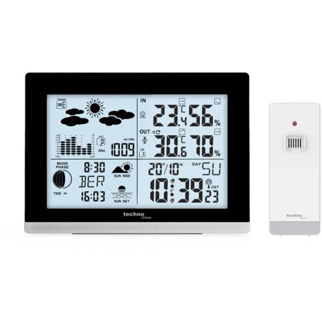 Station météo radio-pilotée – Affichage intérieur/extérieur – Température -20 à +65°C – Humidité 20 à 95% – Prévisions météo – Rétroéclairage bleu – Technoline