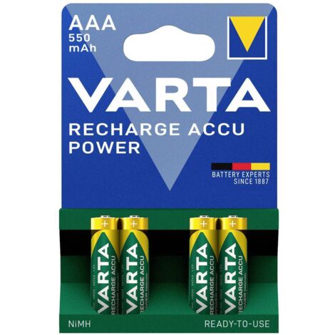 Varta – Pile rechargeable NiMH 550 mAh 1.2V – Lot de 4 accus AAA Ready2Use – Auto-décharge minimale – Puissance élevée (1/5)
