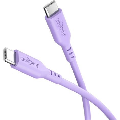 goobay USB-C à USB-C de câble en silicone 1,5 m, lilas - charge rapide 60 W PD, transfert de données de 480 Mbit/s, flexible, anti-enchevêtrement, avec bride de fixation, pour smartphones, ordinateur (1/5)