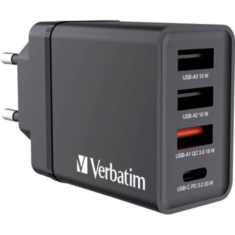 Verbatim CHR-30EU1 Chargeur USB 30 W 3x USB-A, 1x USB-C® Power Delivery, QC 3.0, Power Delivery 3.0 noir W990713 (1/5)