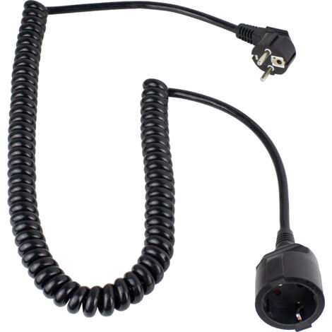 Spiralleitung mit Winkelstecker 2,5m schwarz H05VV-F 3G1,5 IP20
