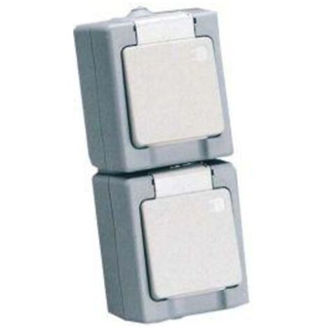 Prise de contact de protection double, verticale AP/FR gris/blanc (1/4)