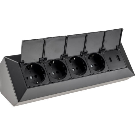 HQ-Power Bloc Multiprise, 4 Prises Avec Terre Française  Type E , 5 M 3g1 5 Avec Gaine Retractile Pour Etiquetage Usage Interieur Noir 86684677