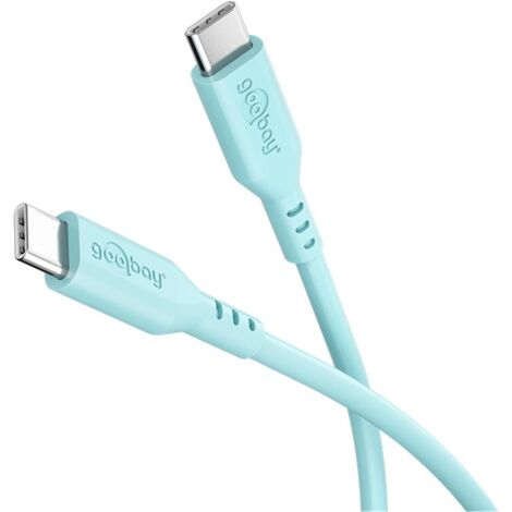 goobay USB-C vers USB-C de câble en silicone 1,5 m, turquoise - charge rapide 60 W PD, transfert de données dede 480 Mbit/s, flexible, anti-enchevêtrement, avec bride de attache, pour smartphones, or (1/5)