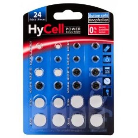 HyCell Jeu de piles bouton 2 x AG 1, AG 3, AG 4, AG 5, AG 8, AG 10, AG 12, AG 13, ainsi que 2 x CR 1620, CR 2016, CR 20 (1/2)