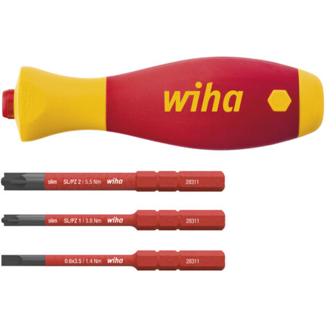 Wiha Tournevis SoftFinish® slimVario® electric avec jeu de porte-embout 4 pcs avec embouts slimBit (43449)