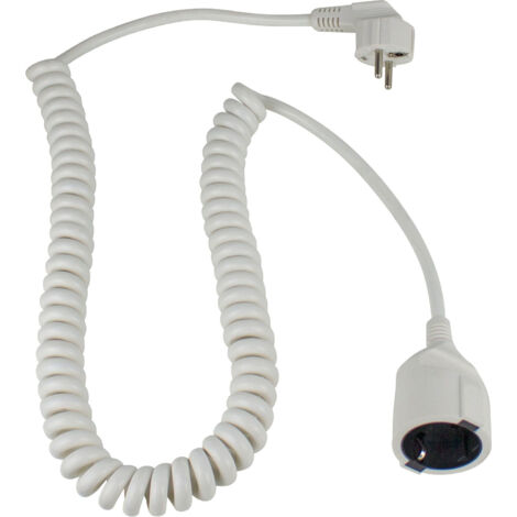 Spiralleitung mit Winkelstecker 4m weiß H05VV-F 3G1,5 IP20