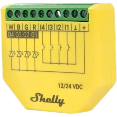 Contrôleur LED SHELLY Plus RGBW, PM, BT, Wi-Fi, encastré, jaune