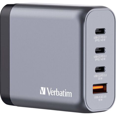 Chargeur USB VERBATIM 32203, 140W, 1x USB-A QC, 3x USB-C PD, gris (1/5)