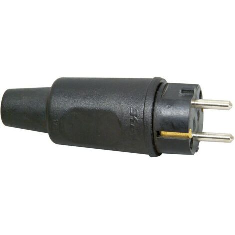Fiche avec contact de protection KOPP 179516009, caoutchouc plein, protection contre le pliage, noir (1/2)