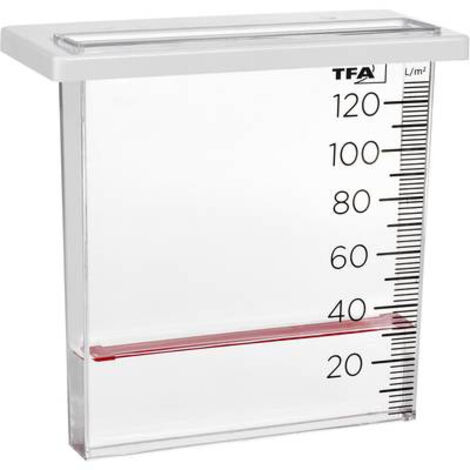 Pluviomètre analogique 120 mm – Flotteur rouge pour lecture précise – Support de fixation inclus – Plastique résistant aux intempéries – Tfa Dostmann