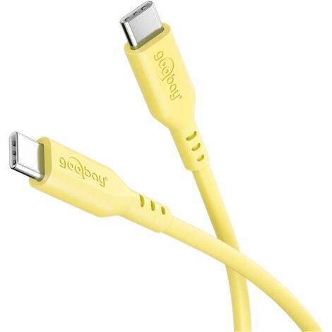 goobay  USB-C à USB-C de câble en silicone 1,5 m, jaune - charge rapide 60 W PD, transfert de données de 480 Mbit/s, flexible, anti-enchevêtrement, avec attache de câble de fixation, pour smartphones, (1/5)
