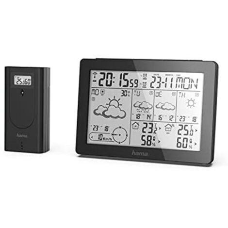 Centre de prévisions météorologiques Meteotime – Prévisions sur 4 jours – Alerte gel - Anémomètre et horloge radio DCF – Noir – Hama (1/4)