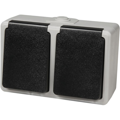 Prise double résistante à l'humidité MCPOWER Taff, 16A/250V, IP44, saillie, gris (1/2)