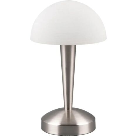 REALITY LAMPE DE TABLE CANARIA R59561107, MÉTAL NICKEL MAT, VERRE BLANC ESSUYÉ, AVEC LED E14 DE 4,9 WATTS, ON/OFF TOUCH (1/5)