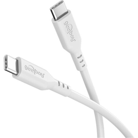 goobay USB-C to USB-C cable de silicone 1,5 m, white - charge rapide 60 W PD, transfert de données 480 Mbit/s, flexible, anti-emmêlement, avec bride de fixation de, pour smartphones, ordinateurs port (1/5)