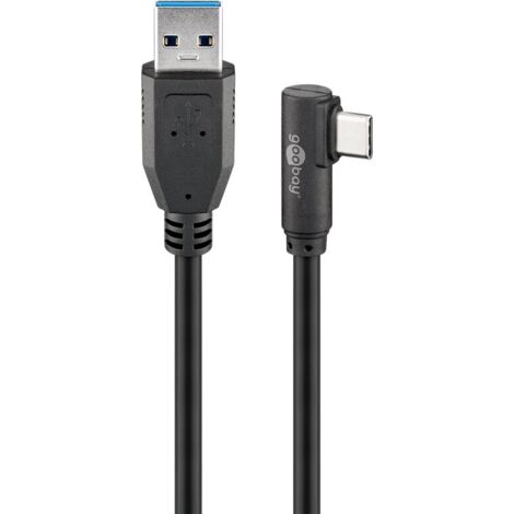 66502 Goobay Câble USB 3.0 UAB-C à 90° vers USB-A (1.5 m) Noir - Câble USB 3.0 Type-C à 90° (Mâle / Mâle) - 1.5 mètre (1/3)
