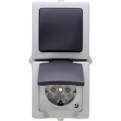 Interrupteur, Interrupteur va-et-vient, Prise 2P+T avec clapet Kopp 138556008 Nautic gris S555441 (1/4)