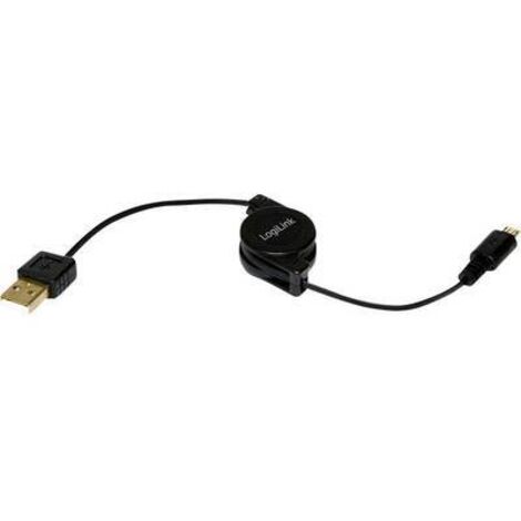 LogiLink Câble USB USB 2.0 USB-A mâle, USB-Micro-B mâle 0.75 m noir avec enrouleur CU0090 Y724371 (1/3)