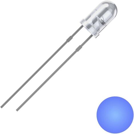 LED QUADRIOS 3 mm, Bleu, Boîtier Transparent, 2500 mcd, 460 nm, 2,54 mm (1/2)