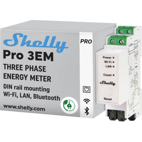 Compteur électrique triphasé 400A – Mesure précise de consommation – Wi-Fi, Bluetooth, LAN – Inclus 3 pinces ampèremétriques – Shelly - PRO 3 EM