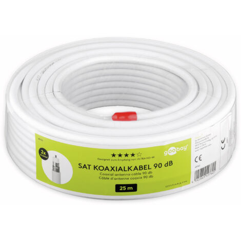 goobay 90 dB câble d’antenne coaxial Quattro, 2x blindé, CCS, 25 m, blanc, pour installations de câbles SAT numériques et à large bande (49760) (1/2)