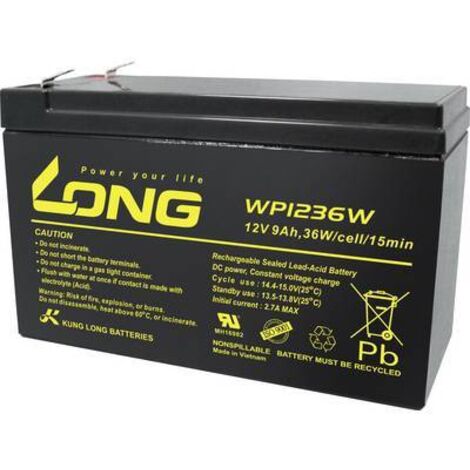 Long WP1236W WP1236W Batterie au plomb 12 V 9 Ah plomb (AGM) (l x H x P) 151 x 102 x 65 mm cosses plates 6,35 mm auto-décharge réduite, sans entreti Y860612