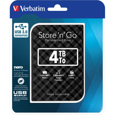 VERBATIM USB3.0 HDD Store'n'Go Gen2, 4 To, noir