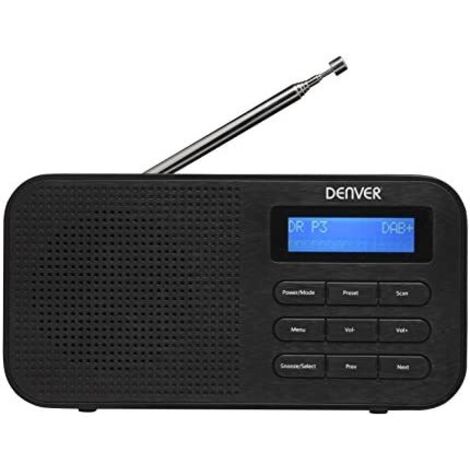 Radio numérique Dab+ et FM. Denver DAB-42BLACK. Horloge, alarme et réveil. Fonctionne sur piles et sur secteur. Volume 1W. Finition en bois.