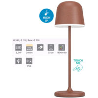 LED TABLE LAMPE MANDEA Aluminium, en acier Rust Brun 2,2W H: 34 cm Ø11cm 3000K IP54 avec TouchDimmer