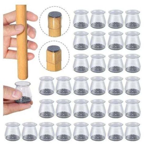 32-teiliges Set Silikon-Stuhlbeinschoner, Größe: Klein (passend für 23–32 mm), kleine Stuhlgleiter, transparente Silikon-Bodenschoner für Stuhlbeine mit Filzgleitern, für Fußböden