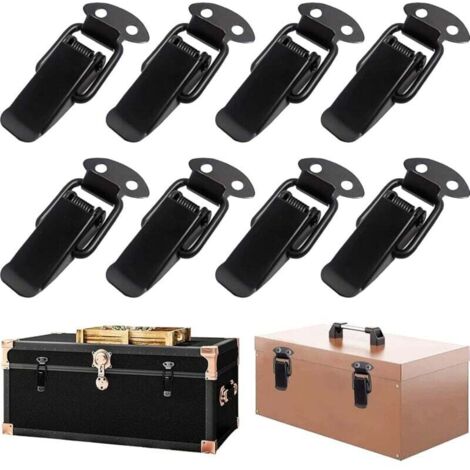 Set mit 8 Edelstahl-Kippriegeln, Türriegeln mit Hebelmechanismus, Federriegeln für Werkzeugkasten, Schublade, Schrank (Schwarz) (1/5)