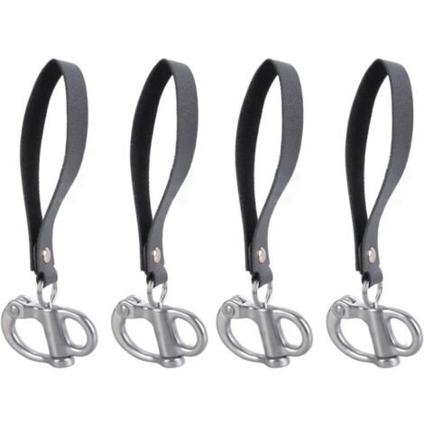 Set mit 4 Schnellverschluss-Kletterleinen aus 316er Stahl mit Lederriemen – für sicheren Halt – Ledergriff – Schnellverschlussclip (1/5)