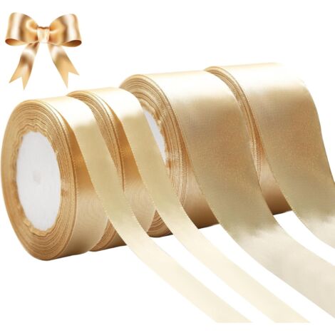 Set mit 4 Rollen à 22 m Satinband, Geschenkverpackungs-Satinband für Geschenke, dekoratives Polyesterband für DIY, Geschenkverpackung und Hochzeitsdekoration (2 cm × 2, 4 cm × 2) (Gold)