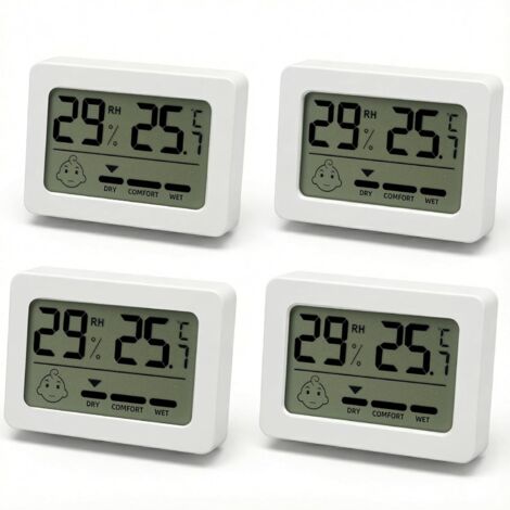 4-teiliges Set mit Hygrometer, Thermometer und Smiley-Komfortanzeige für den Innenbereich, ideal für Babyzimmer, Wohnzimmer und Büro, perfekt für Eltern und Pflanzenliebhaber