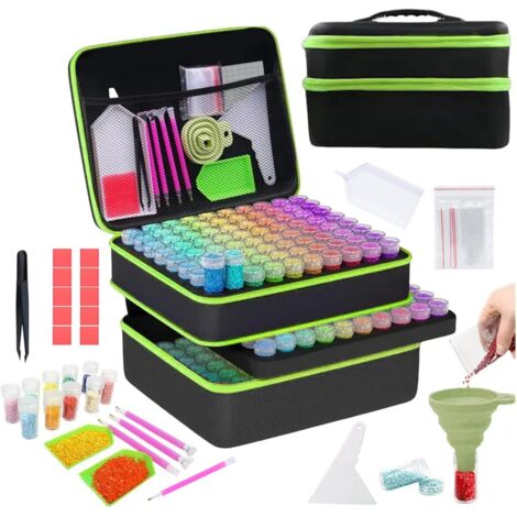 Aufbewahrungsbox für Diamantmalerei, 240 kleine Fläschchen, Box, Trichter, Aufkleber und weiteres Zubehör für Diamantmalerei und Aufbewahrung (Grün) (1/5)