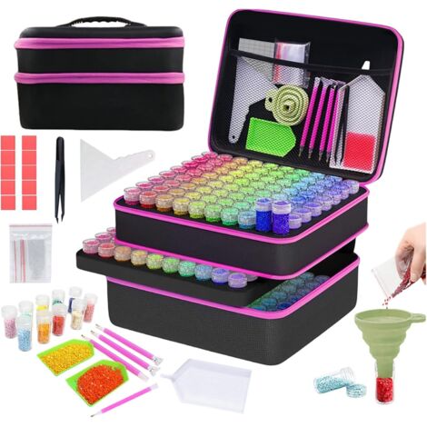Aufbewahrungsbox für Diamantmalerei, 240 kleine Fläschchen, Box, Trichter, Aufkleber und weiteres Zubehör für Diamantmalerei und Aufbewahrung (Rote Rose) (1/5)