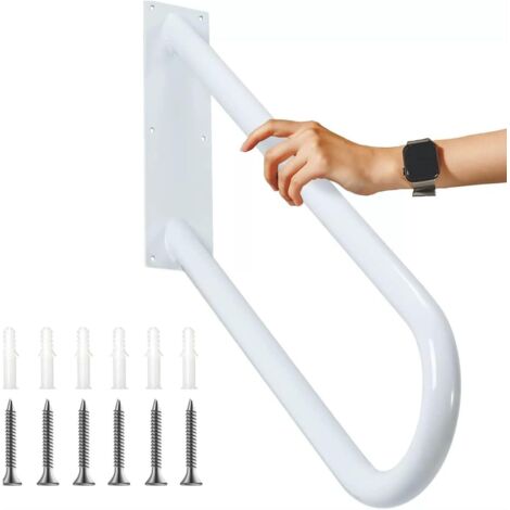Treppengeländer, U-förmiges Geländer für 1 bis 2 Stufen, für Gärten, Garagen, Toiletten, Veranden, Innen- und Außenbereich (46 cm, Weiß)
