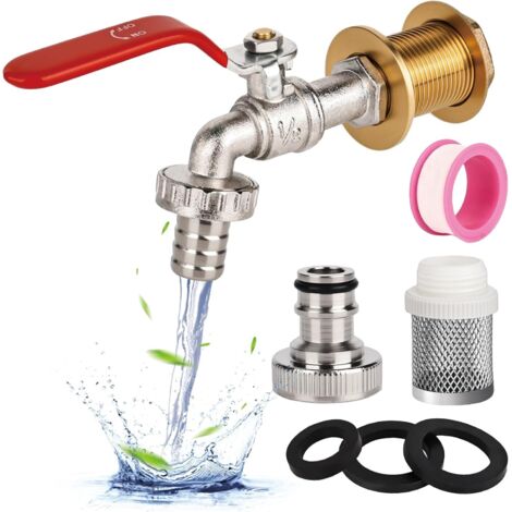 1/2"-Gartenwasserhahn aus Messing, rost- und frostbeständig, IBC-Wasserhahnanschluss mit Schlauchverbinder, tropffreier Absperrhahn aus Messing für den Außenbereich (1/5)