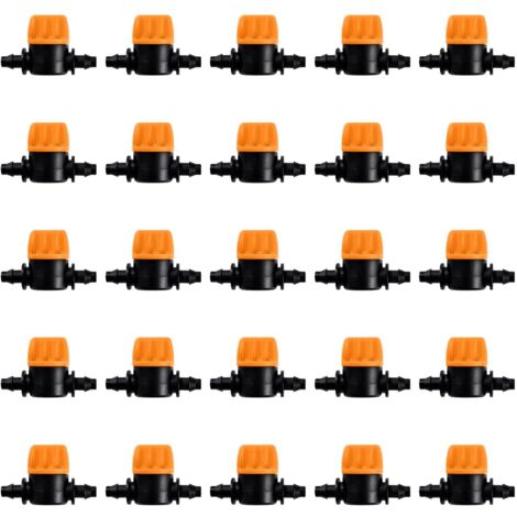 25 Stück 4/7-Bewässerungsventile, Mini-Steuerventile für 4/7-mm-Gartenschläuche, 1/4-Zoll-Rippenabsperrventile für Tropfbewässerungsschläuche, Mini-Wasserschlauch-Kreuzventil (1/5)