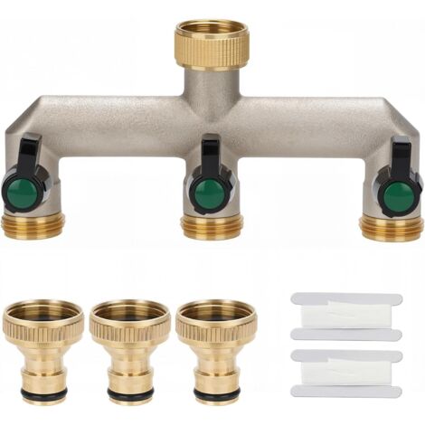 3/4-Zoll-Dreiwege-Wasserspender mit Kugelventilen, Wasserhahn, Messing-Schlauchadapter und Sprinkleranschluss für Haus und Garten (1/5)