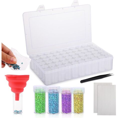 60 Aufbewahrungsboxen für Diamantmalerei, Zubehörsets für Diamantmalerei, Aufbewahrungsbox mit Etiketten, Trichter und Clips für 5D-Diamantmalerei-Kreuzstichwerkzeuge (1/5)