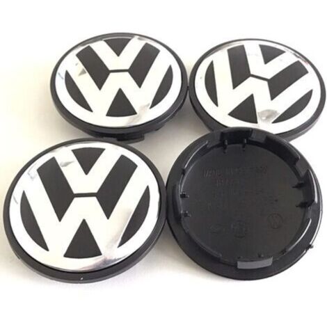 Satz mit 4 Radkappen für Volkswagen – 65 mm Radkappen schwarz/chrom – Ersatz für Golf, Polo und Beetle – Jormfte – 3B7601171