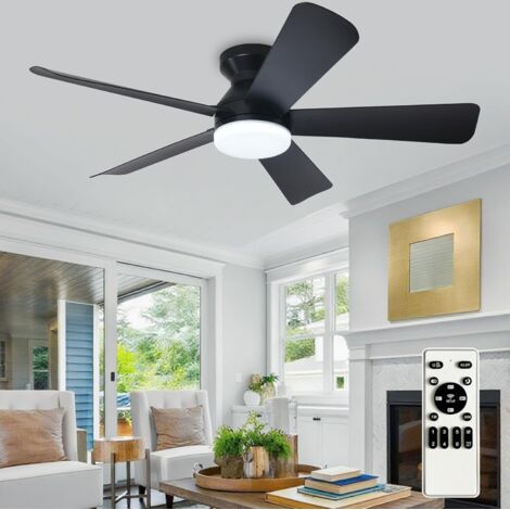 Moderner Deckenventilator mit Licht: Kleiner, schwarzer 42-Zoll-Deckenventilator fürs Schlafzimmer – dimmbar, mit Fernbedienung, 5 wendbaren Flügeln, 6 Geschwindigkeitsstufen und Timer.
