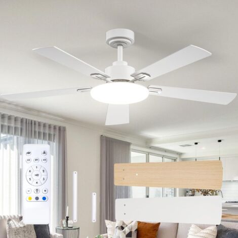 Passky 132 cm LED-Deckenventilator mit Fernbedienung, reversiblem Gleichstrommotor, 3 Farbeinstellungen, Sommer-/Winterfunktion, 6 Geschwindigkeitsstufen, Timer, für den Innen- und Außenbereich, Weiß