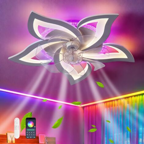RGB-Farbwechsel-Deckenventilatorleuchte, dimmbare LED-Ventilatorlampe, Deckenventilator mit reversibler Beleuchtung und 6 Geschwindigkeitsstufen für Kinderzimmer – RGB Weiß